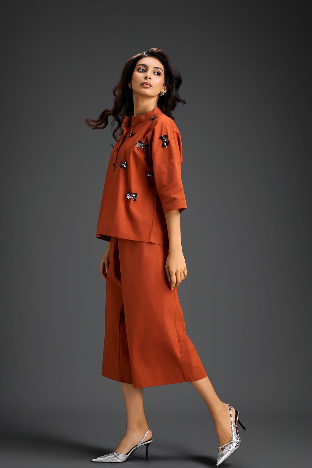 Deepika Arora Rust Cotton Co-ord Set Indian designer wear online shopping melange singapore 