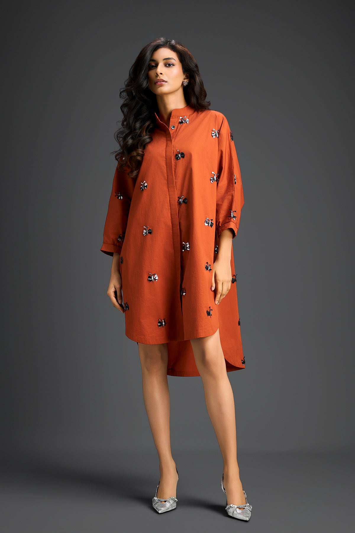 Deepika Arora Rust Oversized Cotton Shirt Dress
 Indian designer wear online shopping melange singapore 
