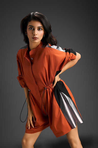 Deepika Arora Rust Shirt Romper Indian designer wear online shopping melange singapore 