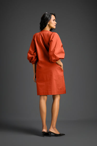 Deepika Arora Rust V-neck Dress Indian designer wear online shopping melange singapore 
