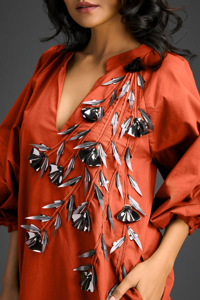 Deepika Arora Rust V-neck Dress Indian designer wear online shopping melange singapore 
