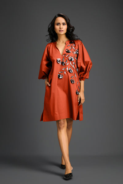 Deepika Arora Rust V-neck Dress Indian designer wear online shopping melange singapore 

