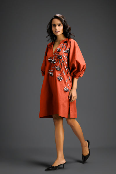 Deepika Arora Rust V-neck Dress Indian designer wear online shopping melange singapore 
