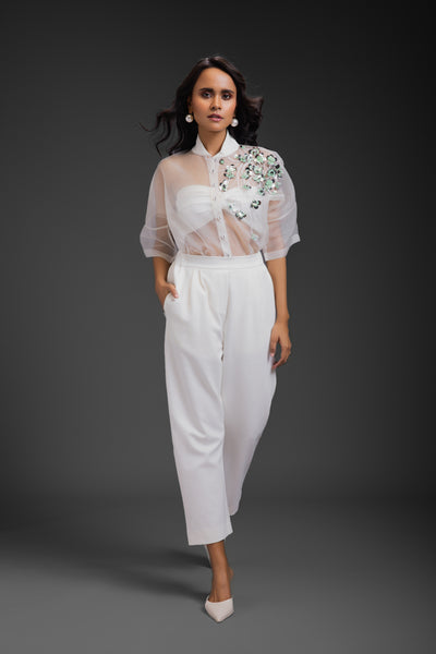 Deepika Arora Sheer Top Paired With Pant White indian designer wear online shopping melange singapore