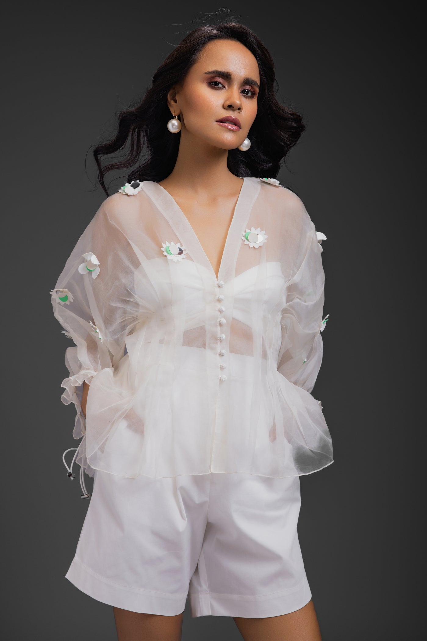 Deepika Arora Sheer Top White indian designer wear online shopping melange singapore