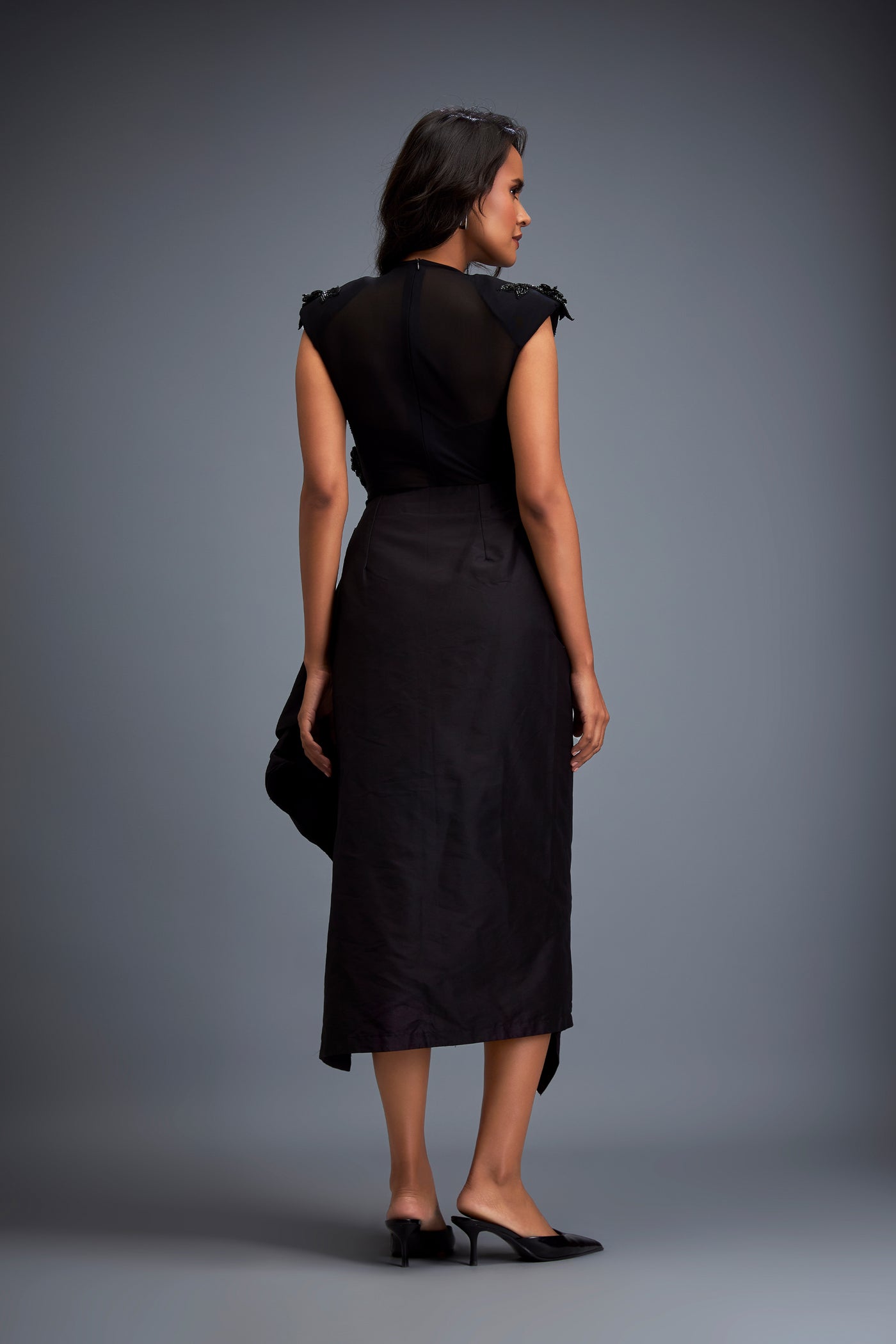 Deepika Arora Sheer Top With A Ruched Asymmetric Skirt Indian designer wear online shopping melange singapore