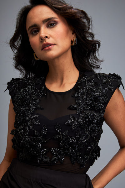 Deepika Arora Sheer Top With A Ruched Asymmetric Skirt Indian designer wear online shopping melange singapore
