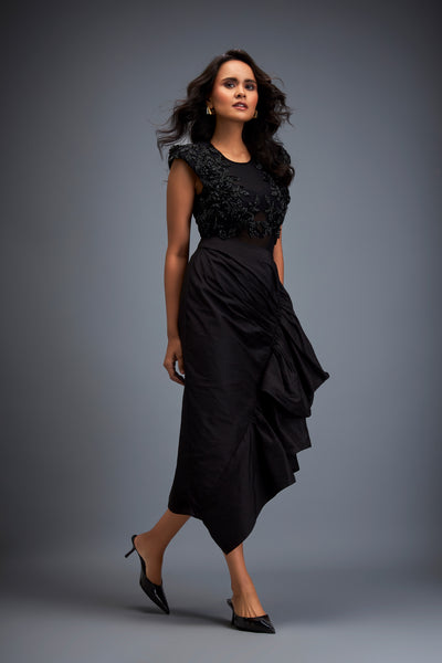Deepika Arora Sheer Top With A Ruched Asymmetric Skirt Indian designer wear online shopping melange singapore