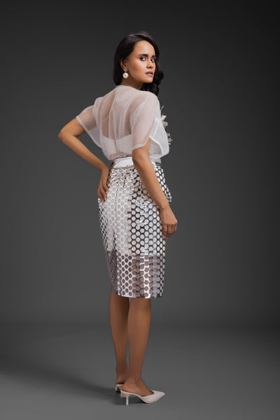 Deepika Arora Sheer Top With Silver Skirt White indian designer wear online shopping melange singapore
