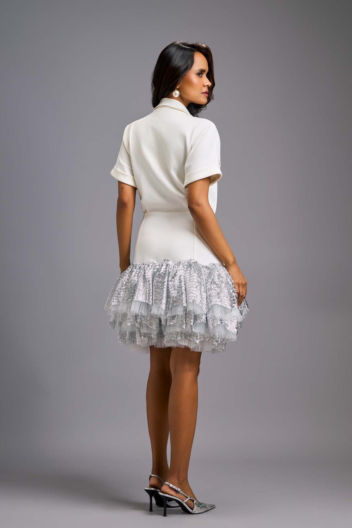 Deepika Arora Short Sleeves Lapelled Jacket Dress indian designer wear online shopping melange singapore 