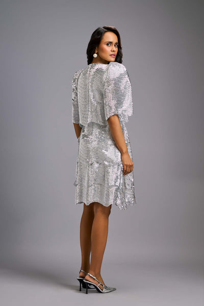 Deepika Arora Silver Shimmer Textured Knee-length Dress indian designer wear online shopping melange singapore 

