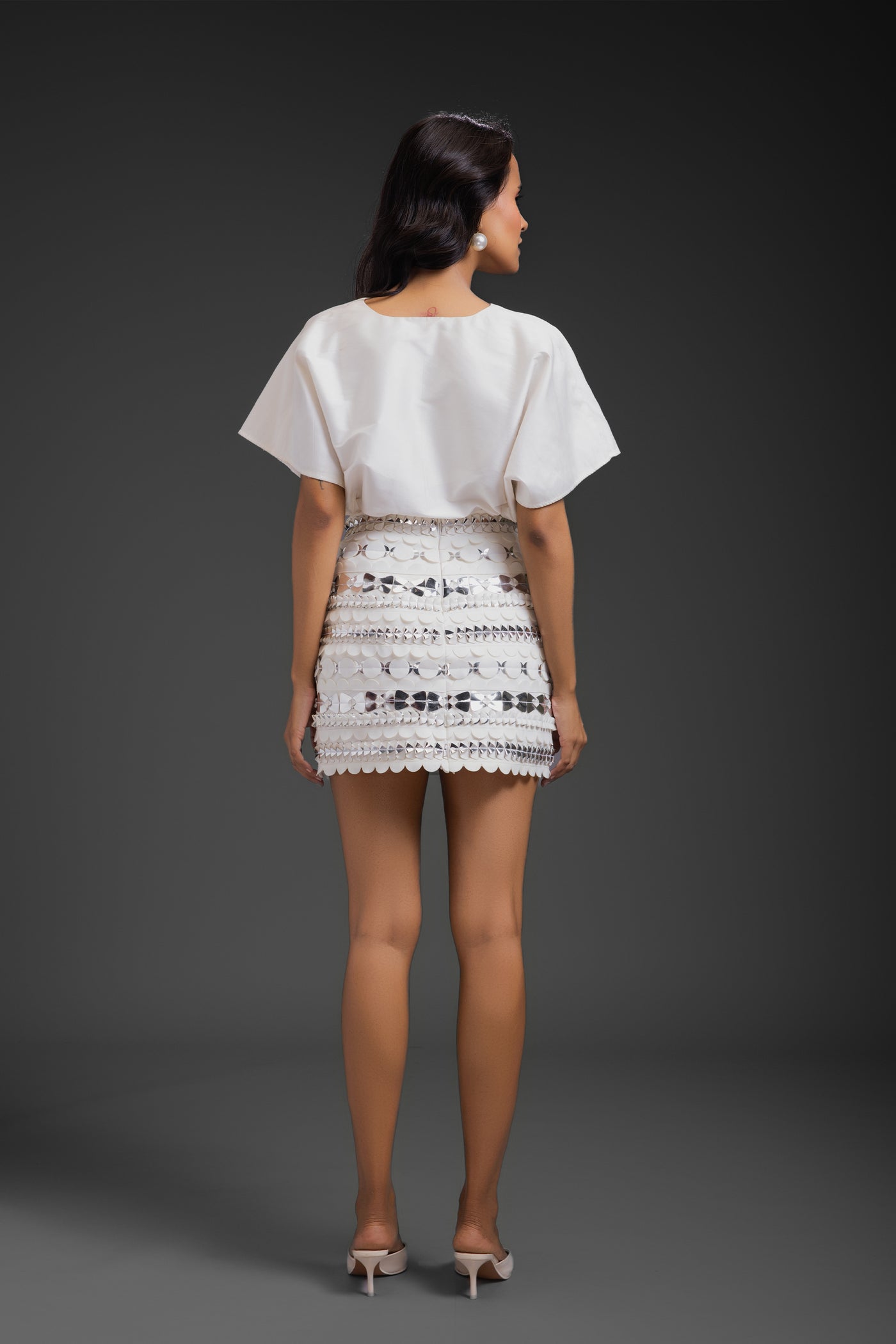 Deepika Arora Skirt With Metallic Detail White indian designer wear online shopping melange singapore