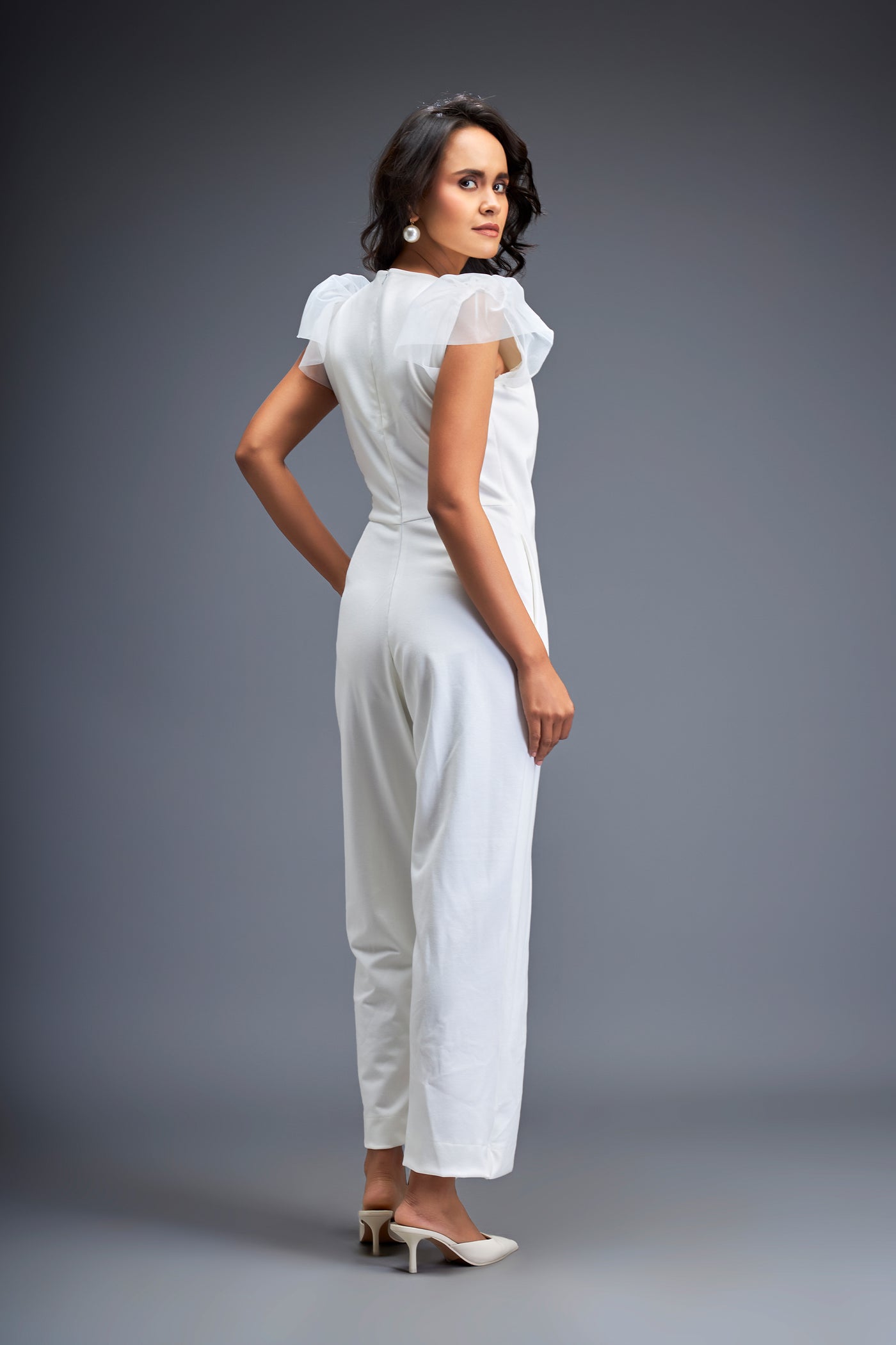 Deepika Arora Sleek Modern Silhouette Jumpsuit White indian designer wear online shopping melange singapore 
