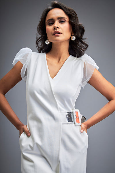 Deepika Arora Sleek Modern Silhouette Jumpsuit White indian designer wear online shopping melange singapore 