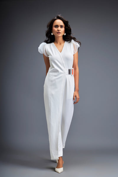 Deepika Arora Sleek Modern Silhouette Jumpsuit White indian designer wear online shopping melange singapore 