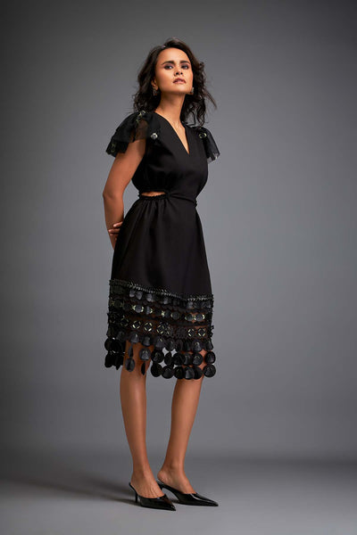 Deepika Arora Sleek Silhouette With Intricate Sheer Sleeve Detailing Dress indian designer wear online shopping melange singapore 