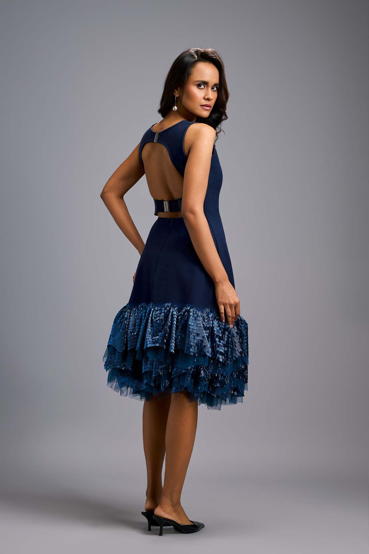 Deepika Arora Sleeveless Black Midi Dress With Cut-out Back indian designer wear online shopping melange singapore 