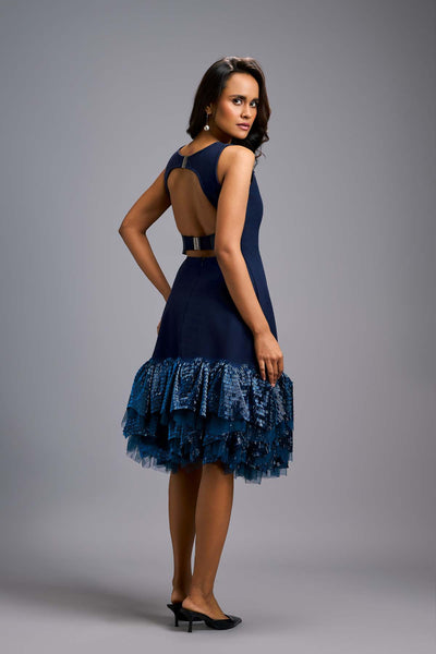 Deepika Arora Sleeveless Black Midi Dress With Cut-out Back indian designer wear online shopping melange singapore 