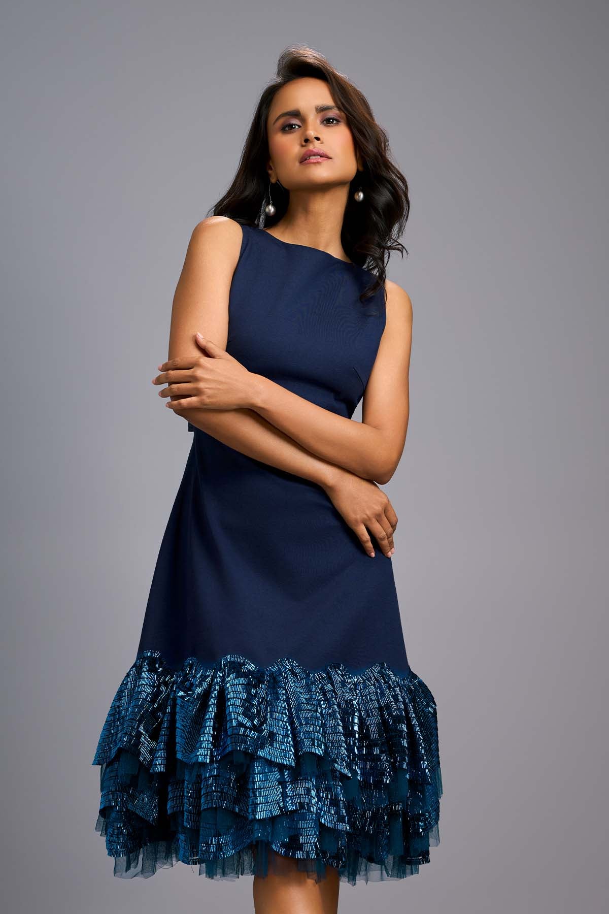 Deepika Arora Sleeveless Black Midi Dress With Cut-out Back indian designer wear online shopping melange singapore 