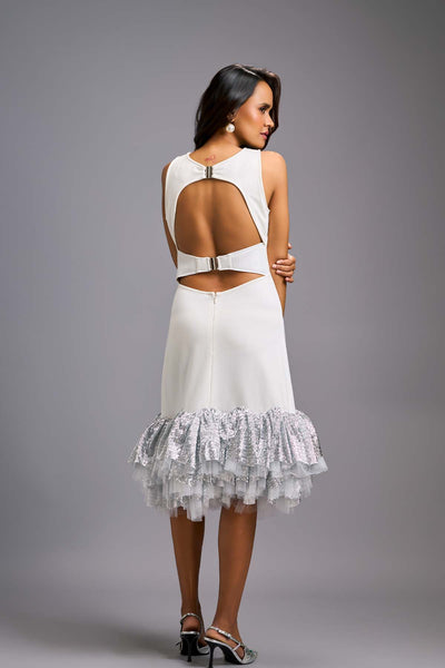 Deepika Arora Sleeveless silver midi dress with cut-out back indian designer wear online shopping melange singapore 