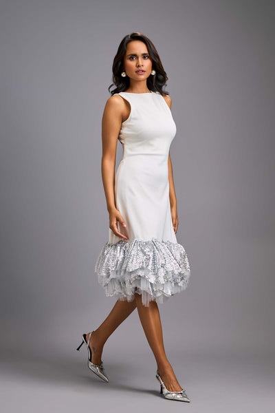 Deepika Arora Sleeveless silver midi dress with cut-out back indian designer wear online shopping melange singapore 