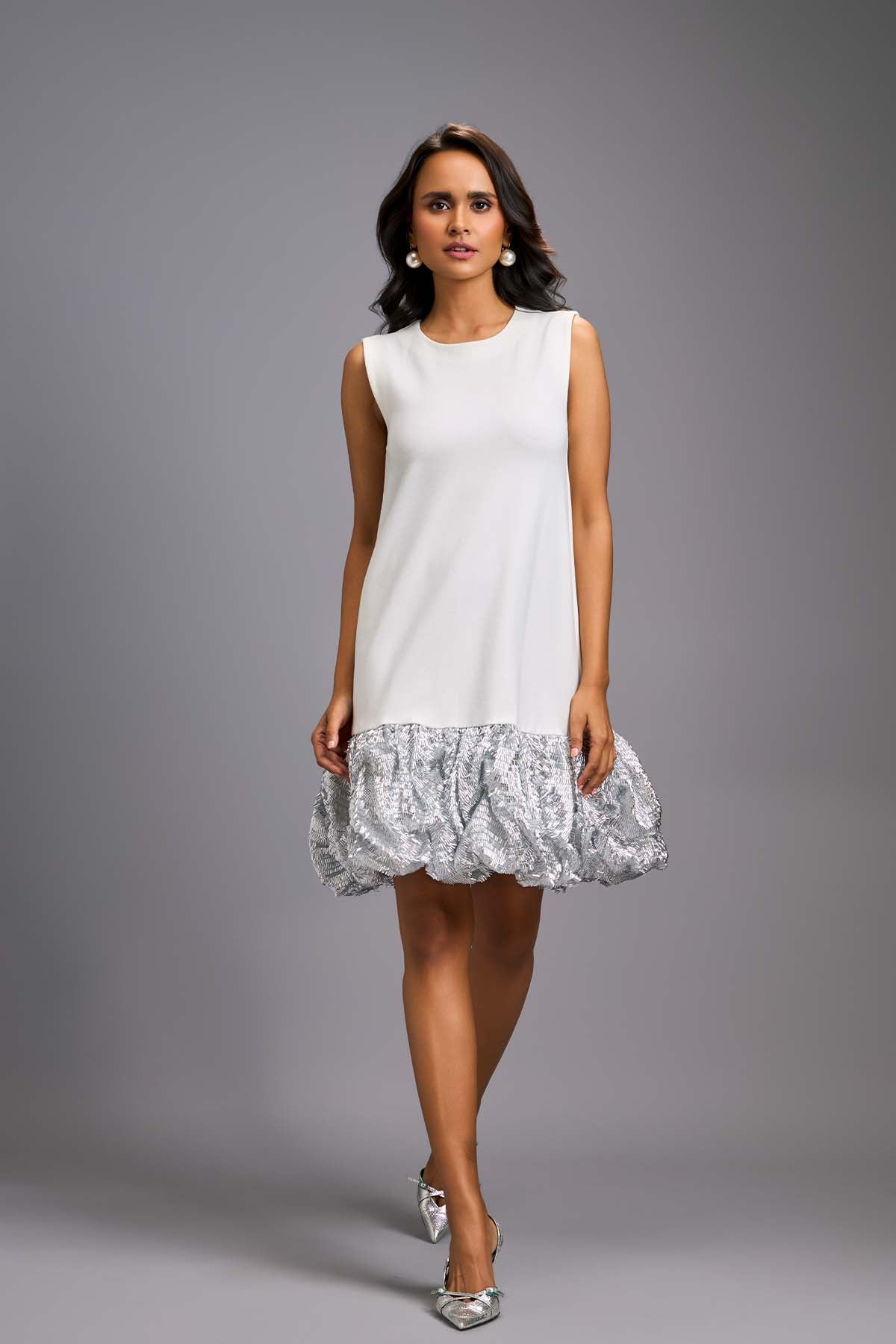 Deepika Arora Sleeveless Silver Mini Dress indian designer wear online shopping melange singapore 