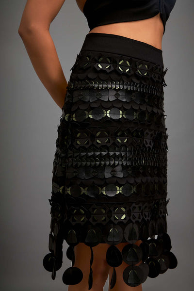 Deepika Arora Statement Skirt Featuring Intricate Green Metallic Geometric Detailing indian designer wear online shopping melange singapore 