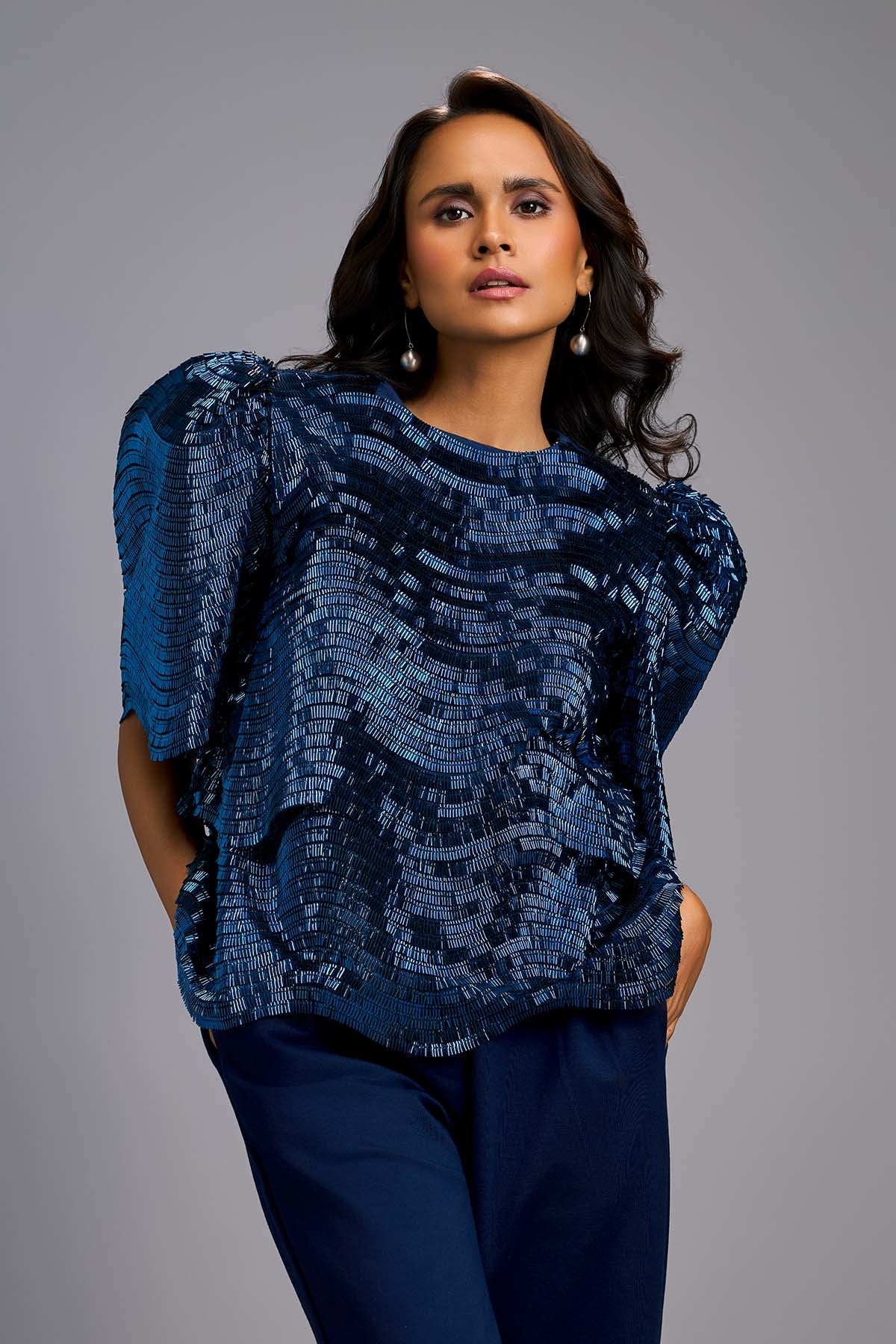 Deepika Arora Textured Black Shimmer Co-Ord Set indian designer wear online shopping melange singapore 