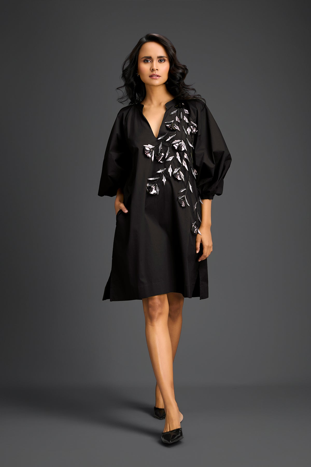 Deepika Arora V-neck Dress Black Indian designer wear online shopping melange singapore 