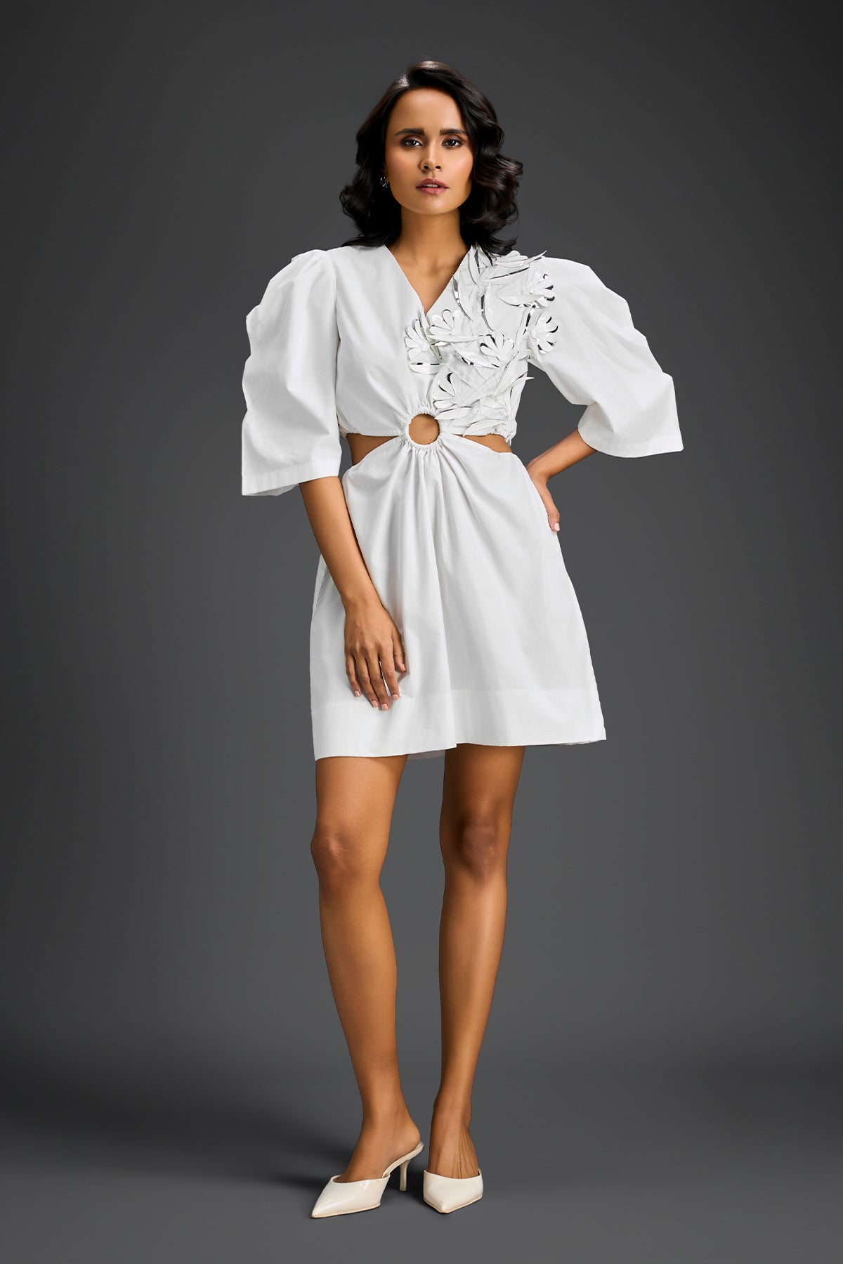 Deepika Arora V-neck White Dress Indian designer wear online shopping melange singapore 