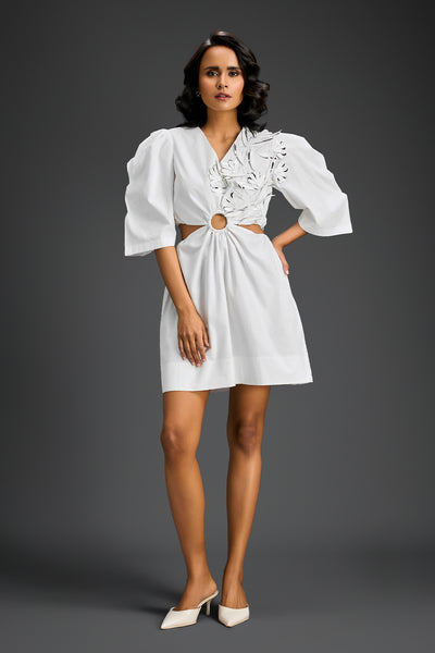 Deepika Arora V-neck White Dress Indian designer wear online shopping melange singapore 
