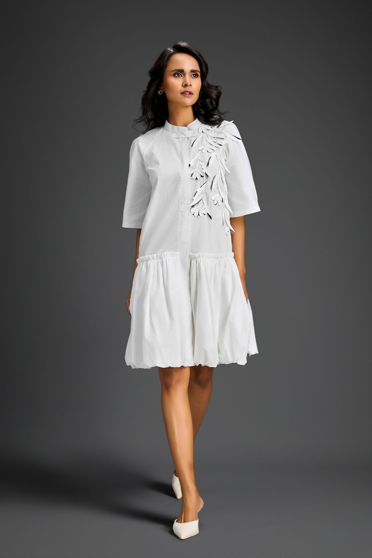 Deepika Arora White Bubble Hem Dress Indian designer wear online shopping melange singapore 