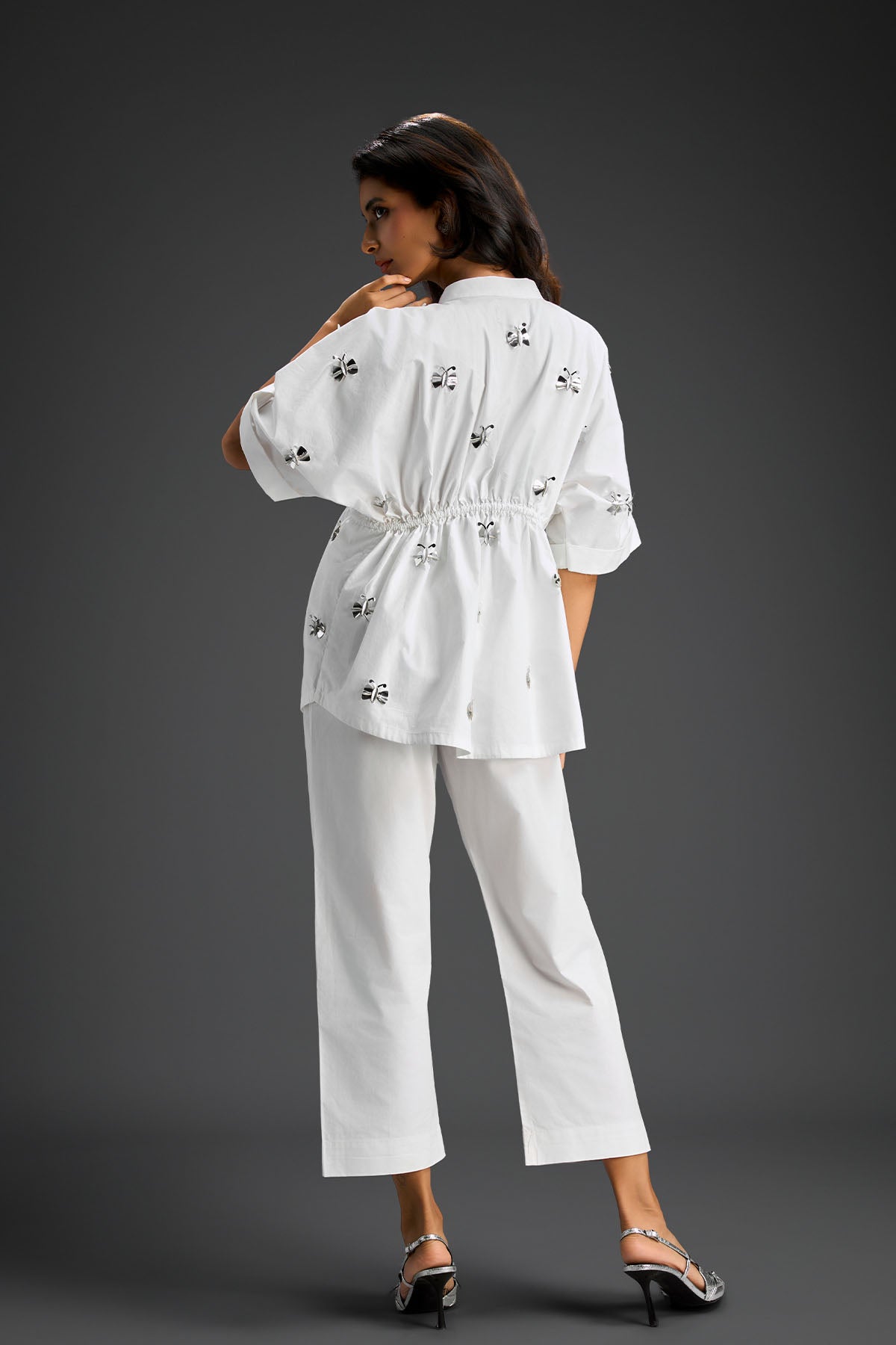 Deepika Arora White Co-ord Set With A Drawstring-waist Shirt indian designer wear online shopping melange singapore 