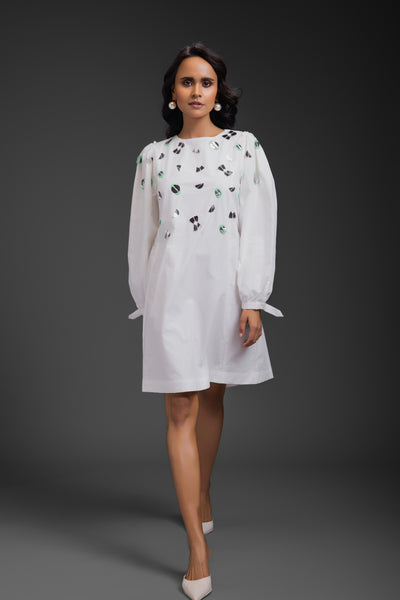 Deepika Arora White Cotton Dress With Neon Metallic Detailing indian designer wear online shopping melange singapore