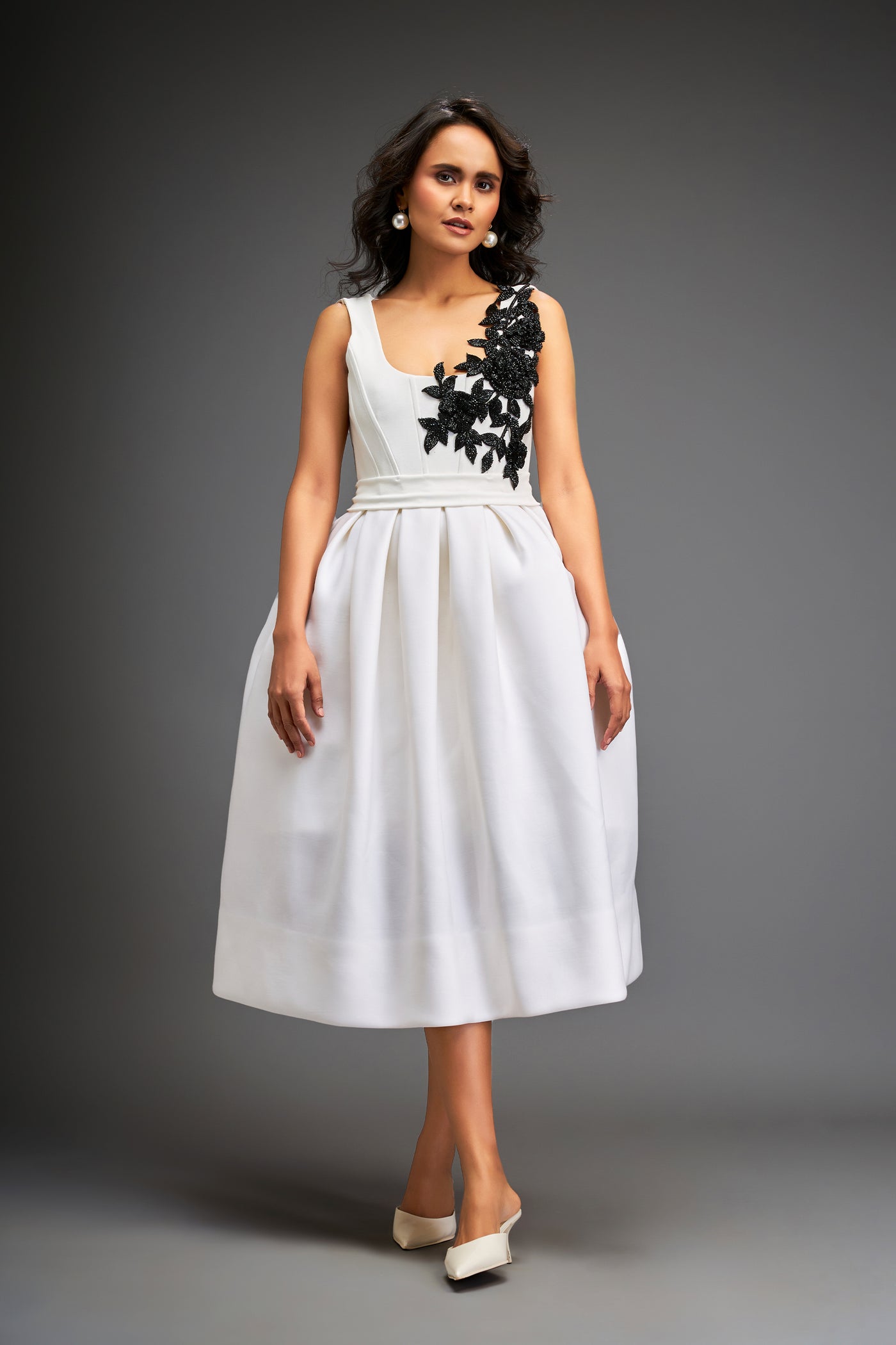 Deepika Arora White Dress With Black Embroidered Swaroski Indian designer wear online shopping melange singapore

