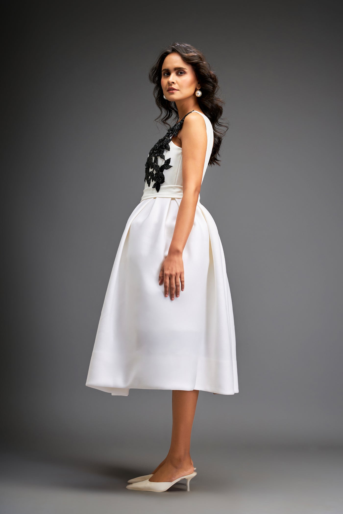 Deepika Arora White Dress With Black Embroidered Swaroski Indian designer wear online shopping melange singapore
