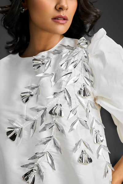 Deepika Arora White Dress With Puffed Sleeves Indian designer wear online shopping melange singapore