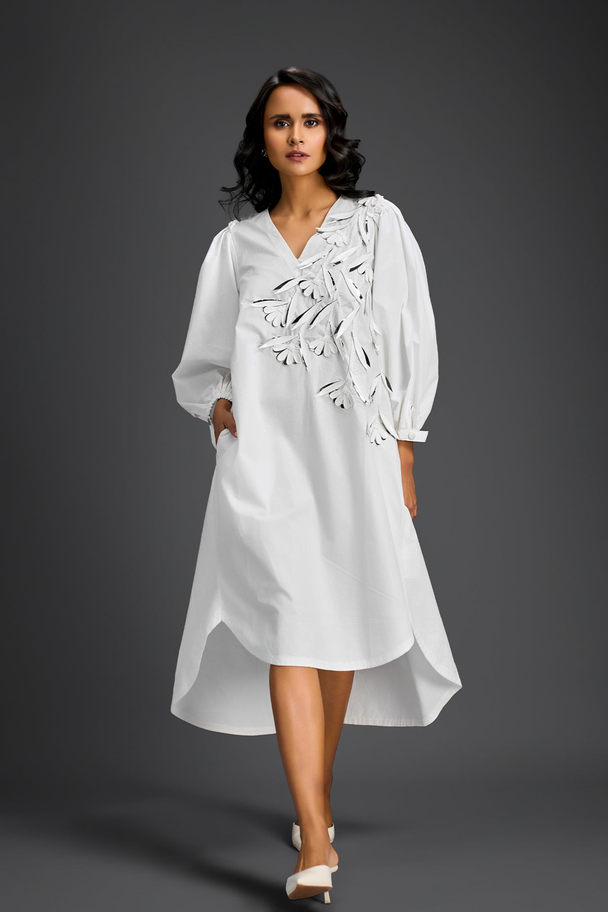 Deepika Arora White High-low V-neck Dress Indian designer wear online shopping melange singapore 
