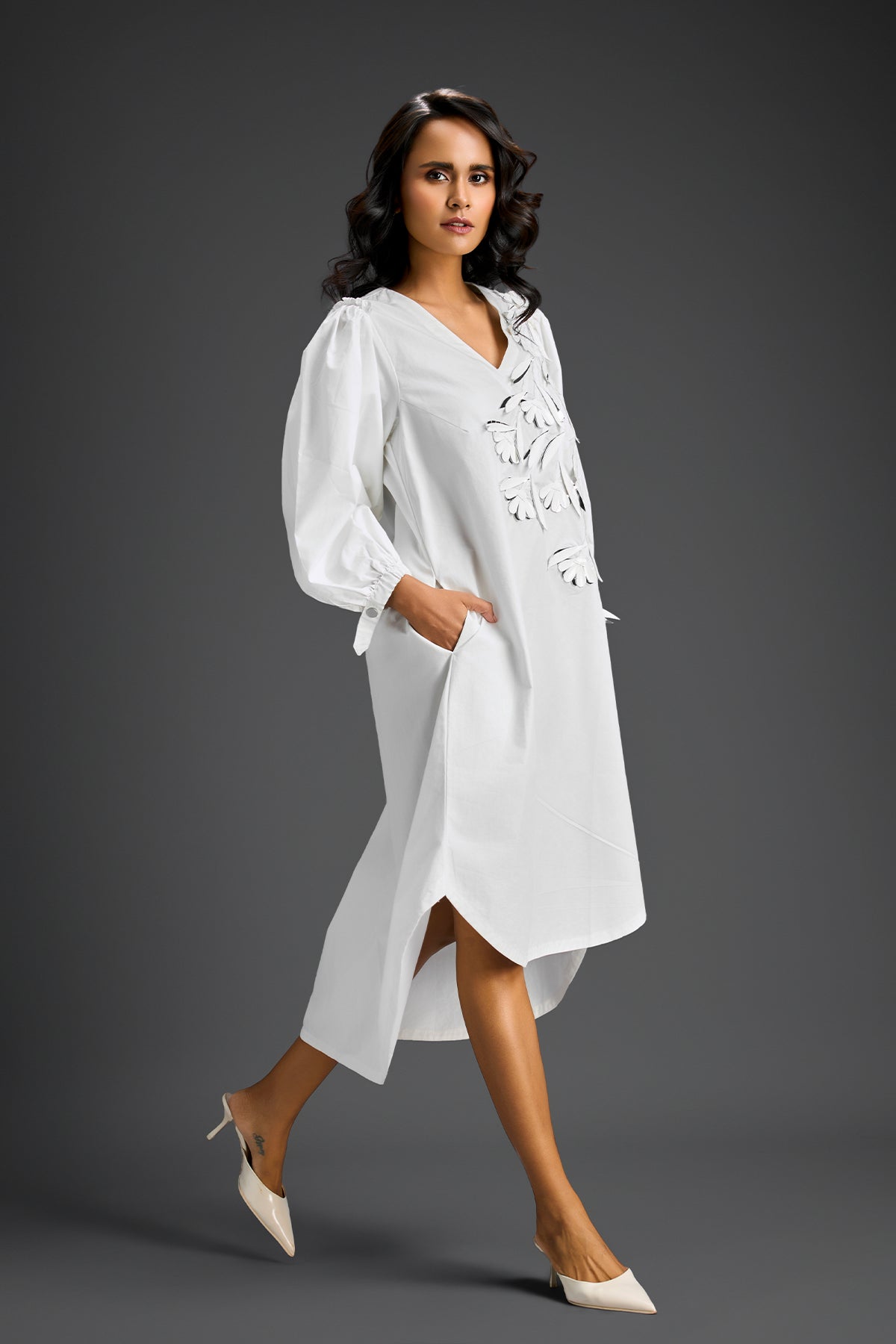 Deepika Arora White High-low V-neck Dress Indian designer wear online shopping melange singapore 