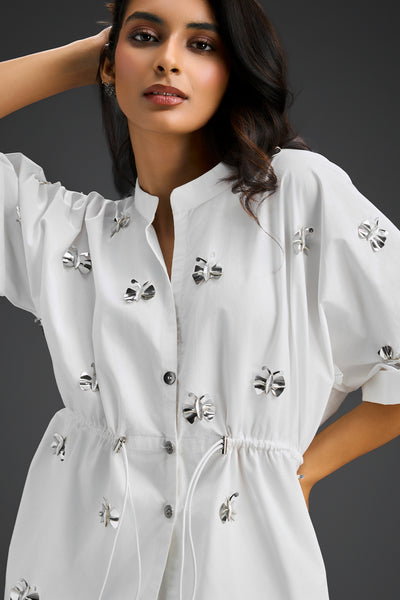 Deepika Arora White Shorts Co-ord Set With A Drawstring-waist Shirt indian designer wear online shopping melange singapore 