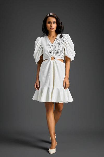 Deepika Arora White V-neck Dress Indian designer wear online shopping melange singapore 
