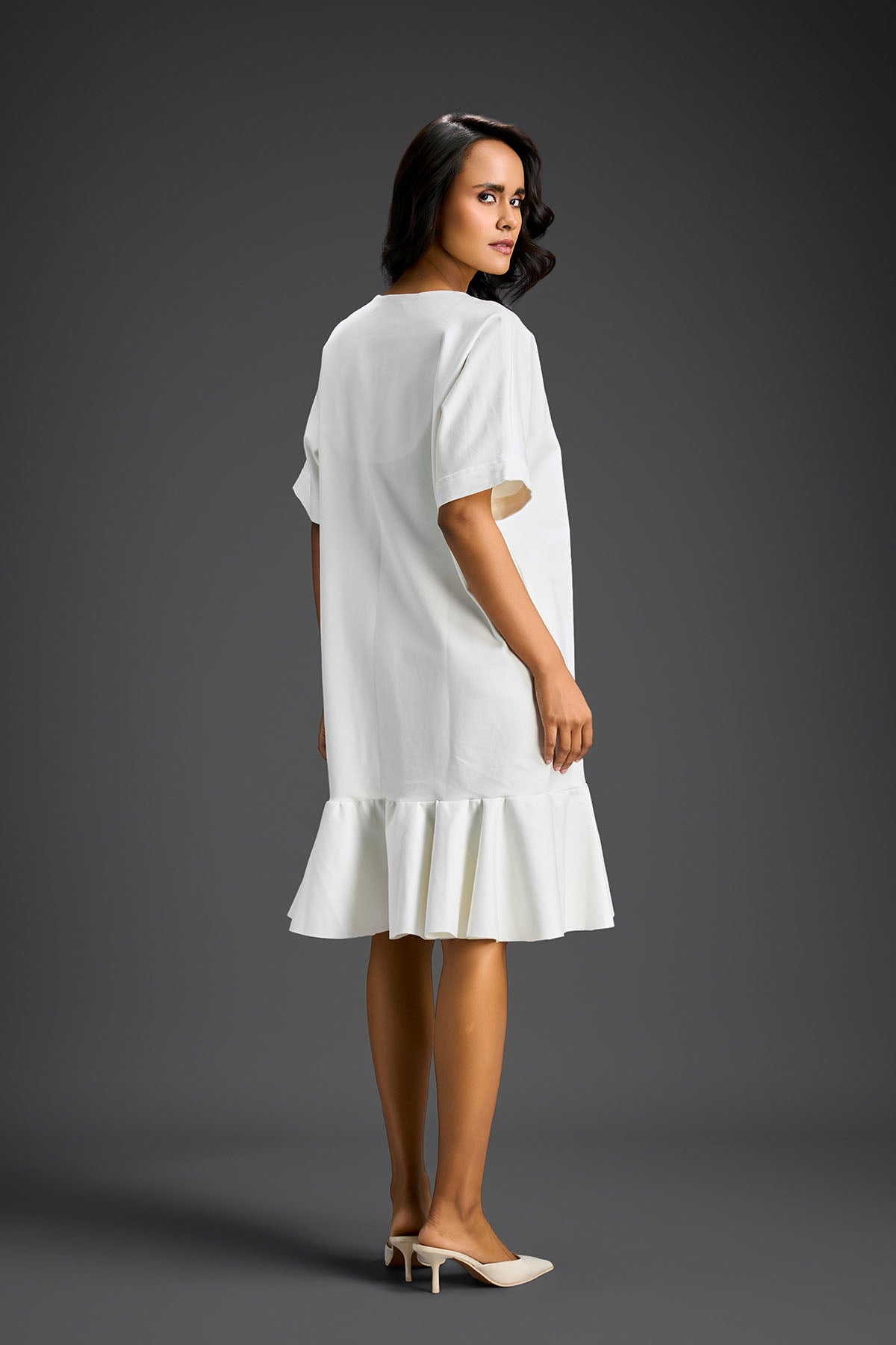 Deepika Arora White V-neck Dress With Short Sleeves Indian designer wear online shopping melange singapore 