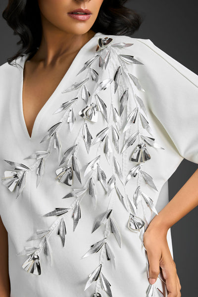 Deepika Arora White V-neck Dress With Short Sleeves Indian designer wear online shopping melange singapore 
