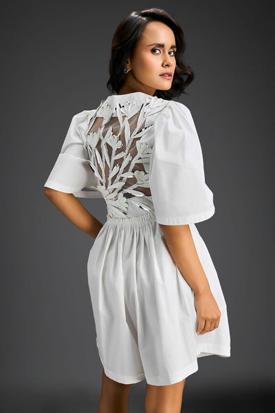 Deepika Arora White V-neck Playsuit Indian designer wear online shopping melange singapore 
