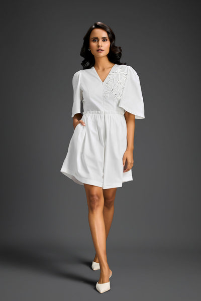 Deepika Arora White V-neck Playsuit Indian designer wear online shopping melange singapore 
