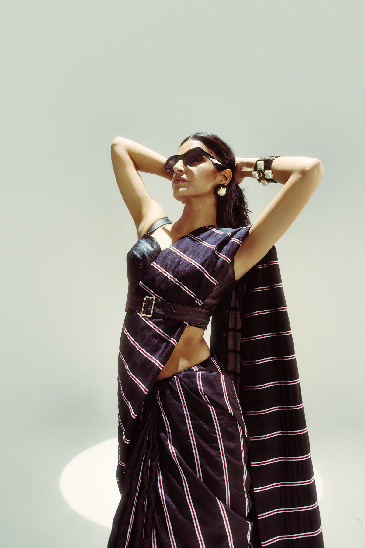 Ekaya Black Pencil Stripe indian designer wear online shopping melange singapore 