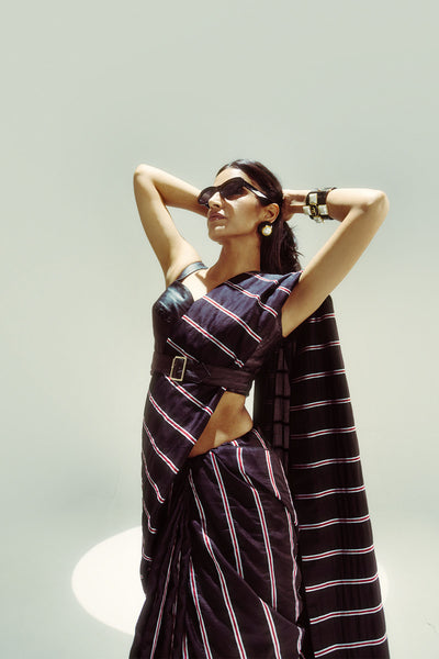 Ekaya Black Pencil Stripe indian designer wear online shopping melange singapore 