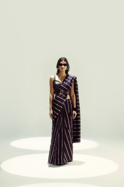 Ekaya Black Pencil Stripe indian designer wear online shopping melange singapore 