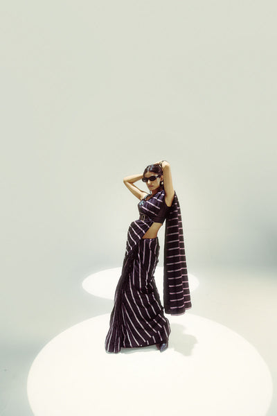 Ekaya Black Pencil Stripe indian designer wear online shopping melange singapore 