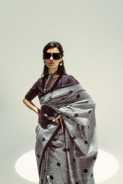 Ekaya Black Polka Glen Plaid indian designer wear online shopping melange singapore 